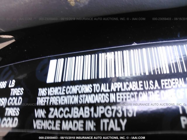 ZACCJBAB1JPG73137 - 2018 JEEP RENEGADE SPORT Սև լուսանկար 9