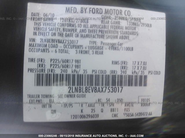 2LNBL8EV8AX753017 - 2010 LINCOLN TOWN CAR EXECUTIVE L BLACK photo 9