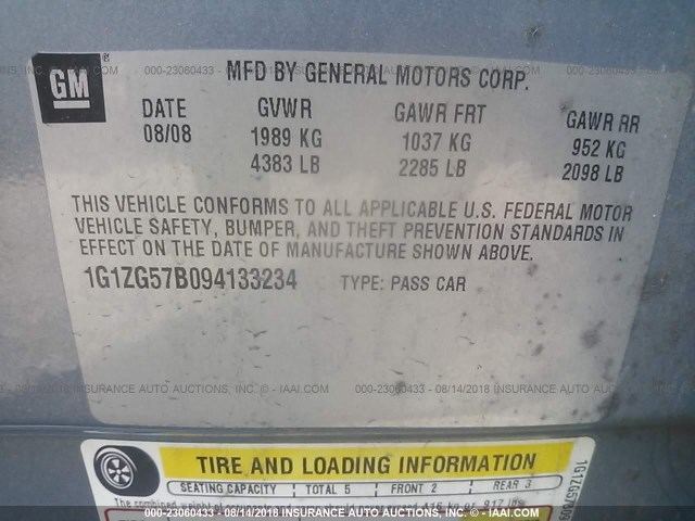 1G1ZG57B094133234 - 2009 CHEVROLET MALIBU LS Mavi foto 9