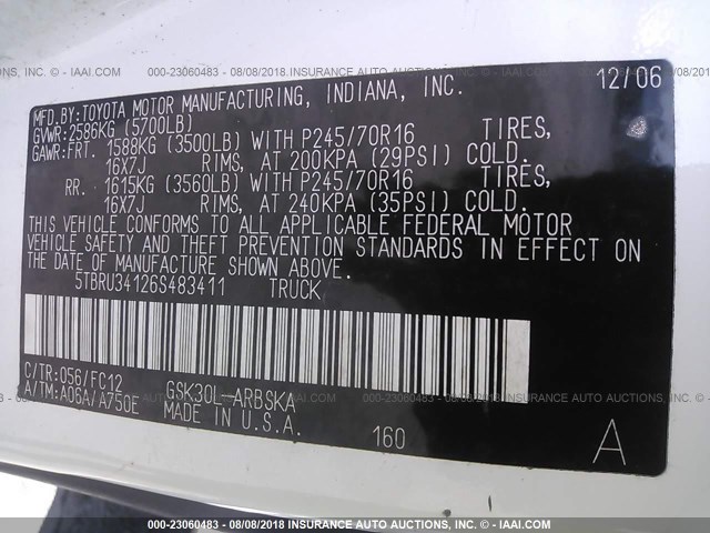 5TBRU34126S483411 - 2006 TOYOTA TUNDRA ACCESS CAB SR5 WHITE photo 9