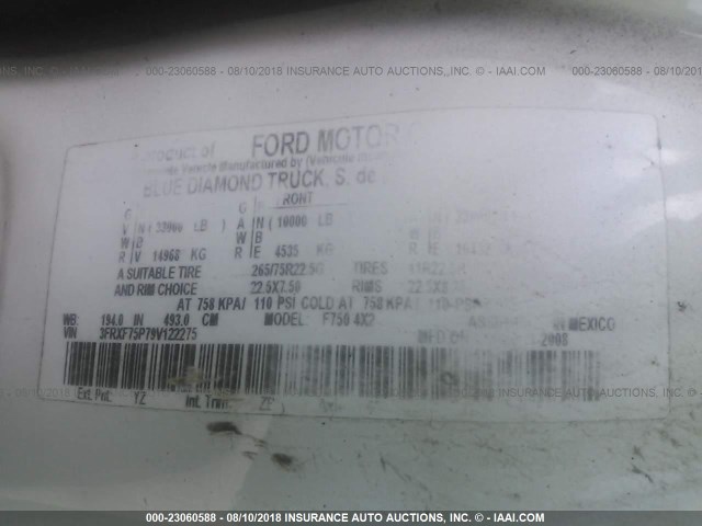 3FRXF75P79V122275 - 2009 FORD F750 SUPER DUTY 白色 照片 10