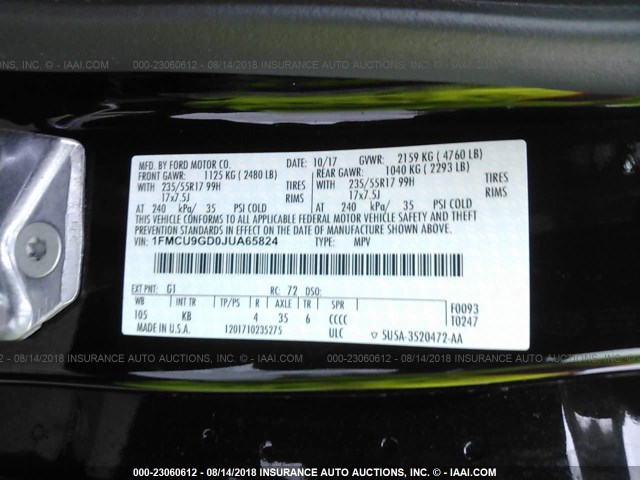 1FMCU9GD0JUA65824 - 2018 FORD ESCAPE SE Qara foto 9