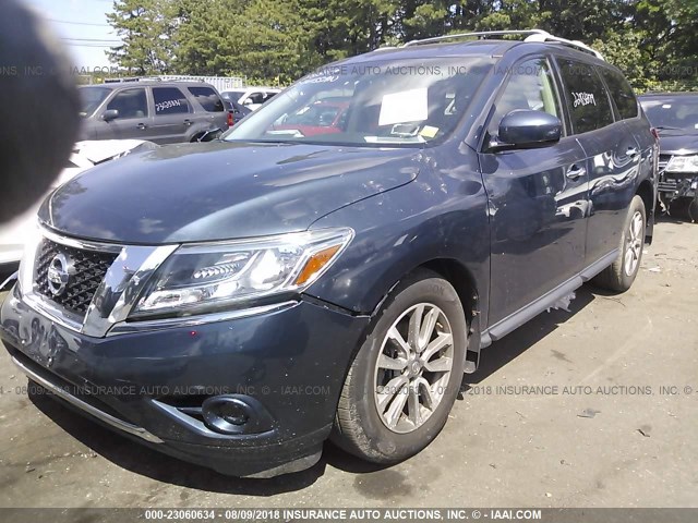 5N1AR2MM4DC604038 - 2013 NISSAN PATHFINDER S/SV/SL/PLATINUM BLUE photo 2