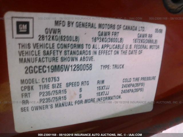 2GCEC19M6W1280058 - 1998 CHEVROLET GMT-400 C1500 RED photo 9