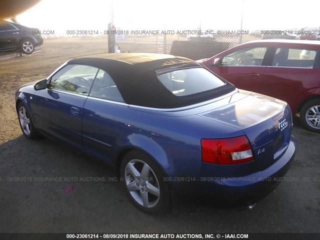 WAUAT48H83K015686 - 2003 AUDI A4 3.0 CABRIOLET BLUE photo 3