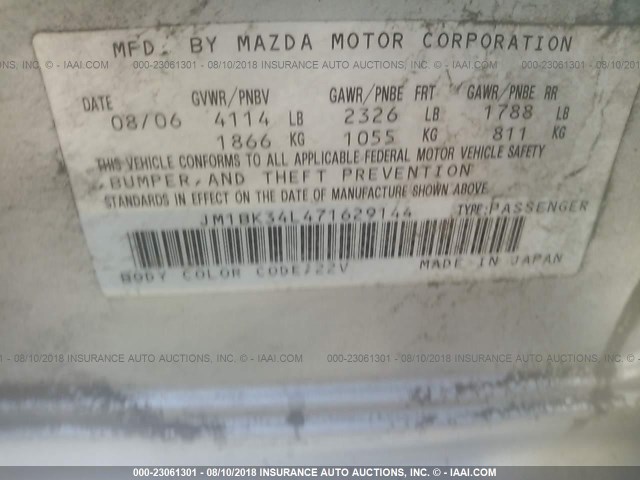 JM1BK34L471629144 - 2007 MAZDA SPEED 3 SILVER photo 9