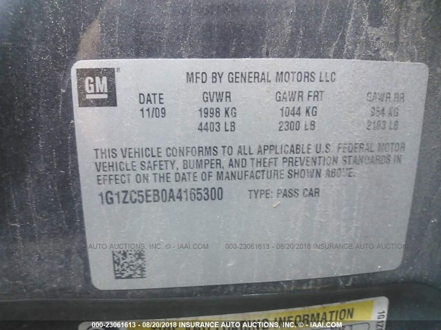 1G1ZC5EB0A4165300 - 2010 CHEVROLET MALIBU 1LT ნაცრისფერი ფოტო 9