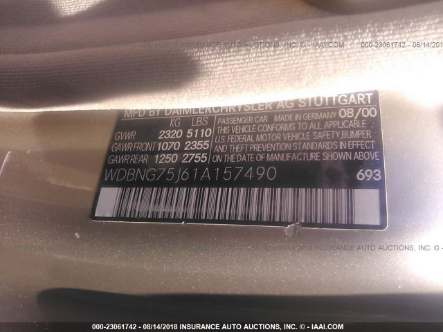 WDBNG75J61A157490 - 2001 MERCEDES-BENZ S 500 Champagne photo 9