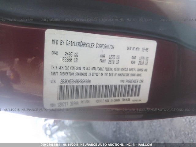 2B3KA53H06H354000 - 2006 DODGE CHARGER R/T RED photo 9