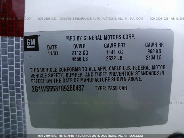 2G1WS553189260437 - 2008 CHEVROLET IMPALA POLICE WHITE photo 9