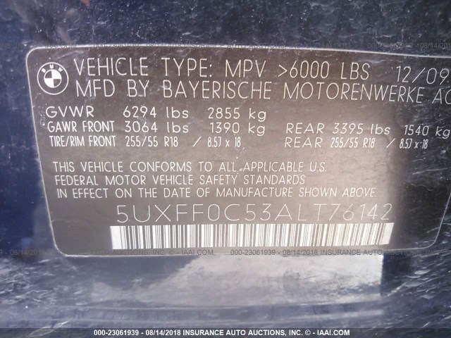 5UXFF0C53ALT76142 - 2010 BMW X5 XDRIVE35D Dark Blue photo 9