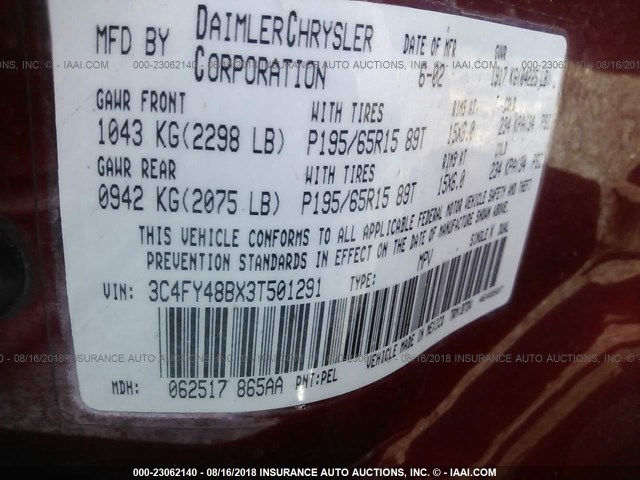 3C4FY48BX3T501291 - 2003 CHRYSLER PT CRUISER CLASSIC 红色 照片 9