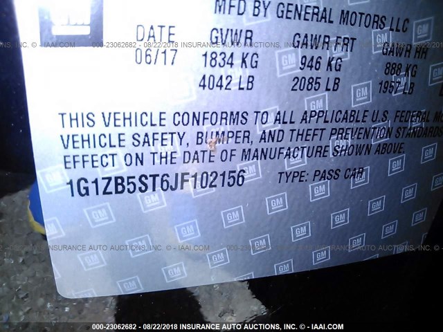 1G1ZB5ST6JF102156 - 2018 CHEVROLET MALIBU LS Qara foto 9