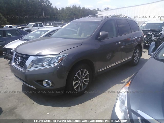 5N1AR2MNXEC612851 - 2014 NISSAN PATHFINDER S/SV/SL/PLATINUM GRAY photo 2