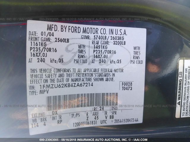 1FMZU62K84ZA67214 - 2004 FORD EXPLORER XLS/XLS SPORT BLUE photo 9