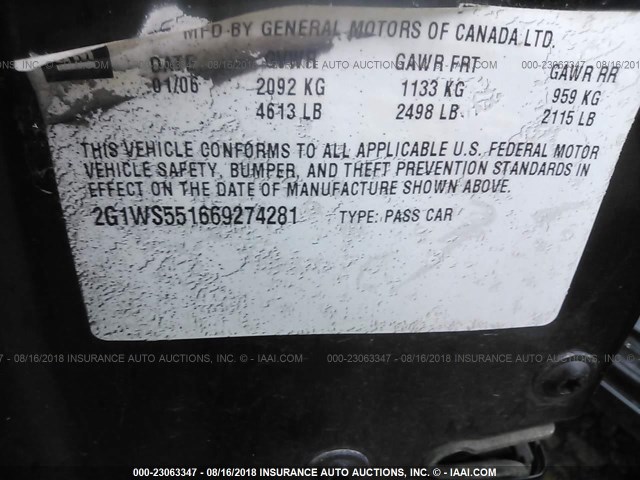 2G1WS551669274281 - 2006 CHEVROLET IMPALA POLICE BLACK photo 9