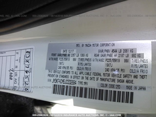 JM3KFACM6J0332884 - 2018 MAZDA CX-5 TOURING Blanc photo 9