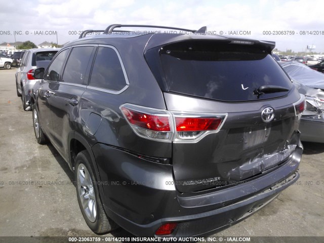 5TDYKRFH4FS045236 - 2015 TOYOTA HIGHLANDER LIMITED/LTD PLATINUM GRAY photo 3