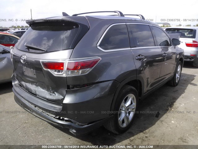 5TDYKRFH4FS045236 - 2015 TOYOTA HIGHLANDER LIMITED/LTD PLATINUM GRAY photo 4