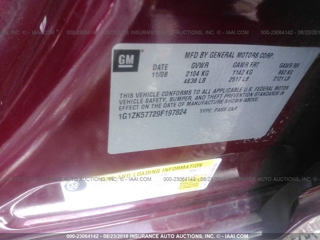 1G1ZK57729F197824 - 2009 CHEVROLET MALIBU LTZ 红色 照片 9