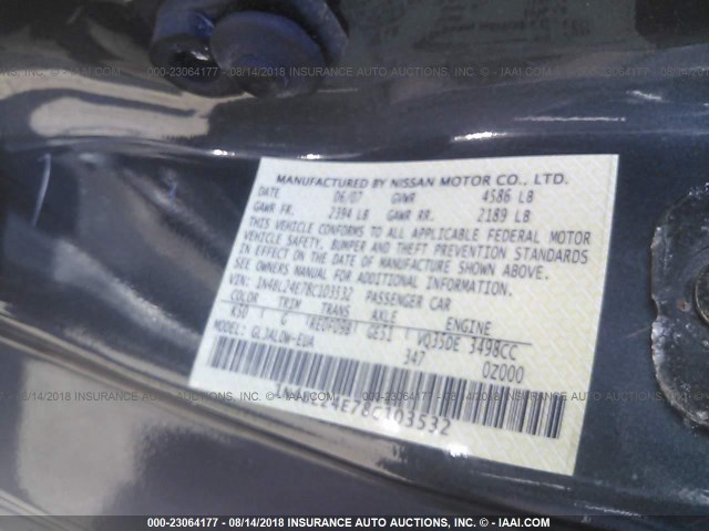 1N4BL24E78C103532 - 2008 NISSAN ALTIMA 3.5SE Navy photo 9