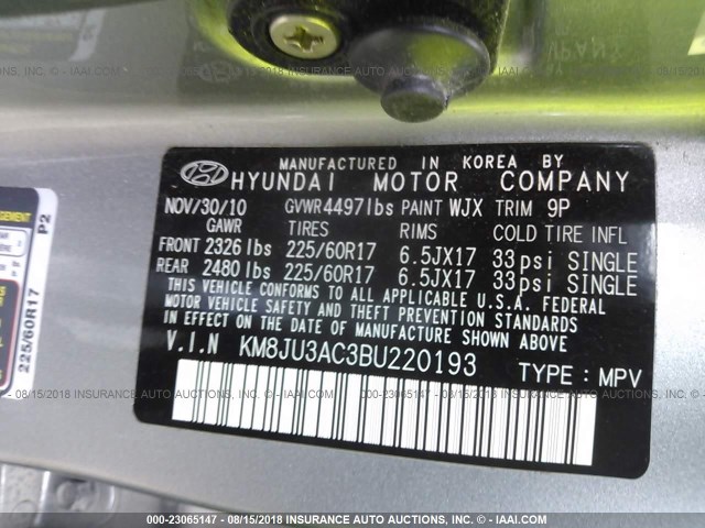 KM8JU3AC3BU220193 - 2011 HYUNDAI TUCSON GLS/LIMITED 灰色 照片 9