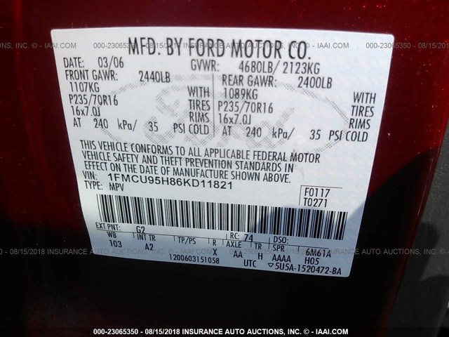 1FMCU95H86KD11821 - 2006 FORD ESCAPE HEV RED photo 9