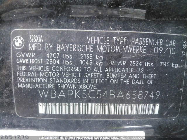 WBAPK5C54BA658749 - 2011 BMW 328 XI SULEV BLACK photo 9