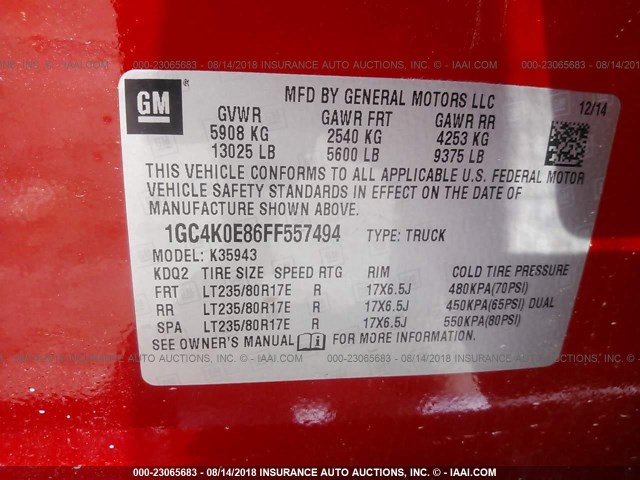 1GC4K0E86FF557494 - 2015 CHEVROLET SILVERADO K3500 LTZ RED photo 10