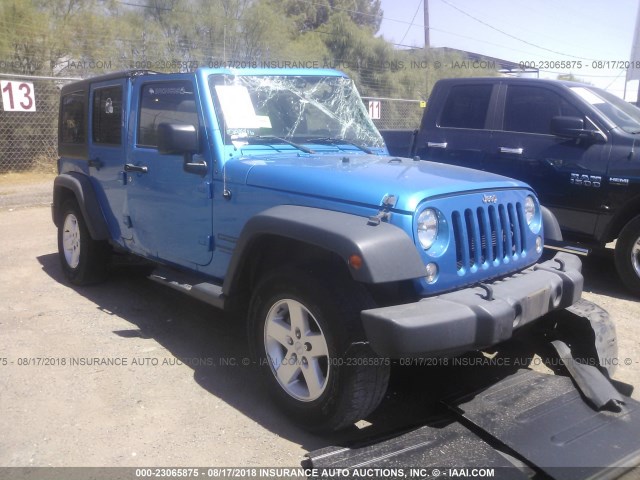 1C4BJWDG3FL511239 - 2015 JEEP WRANGLER UNLIMITE SPORT BLUE photo 1