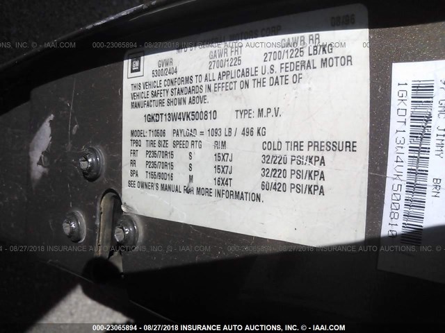 1GKDT13W4VK500810 - 1997 GMC JIMMY Marron photo 9