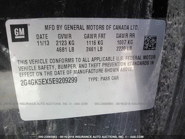 2G4GK5EX5E9209299 - 2014 BUICK REGAL BLACK photo 9