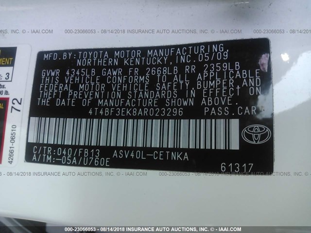 4T4BF3EK8AR023296 - 2010 TOYOTA CAMRY SE/LE/XLE WHITE photo 9