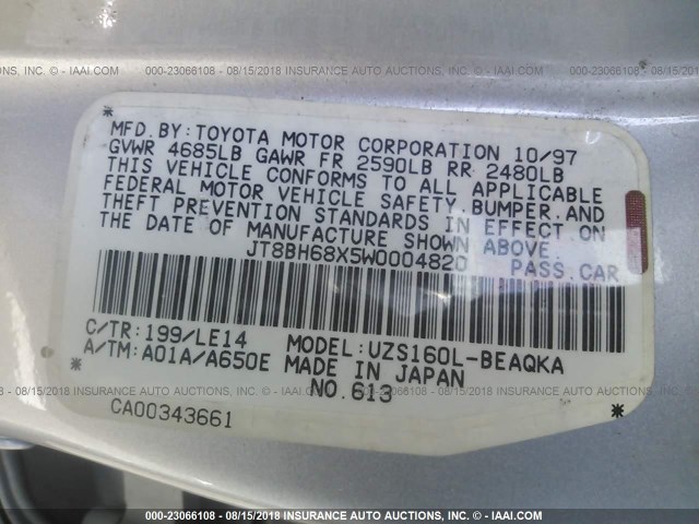 JT8BH68X5W0004820 - 1998 LEXUS GS 400 SILVER photo 9