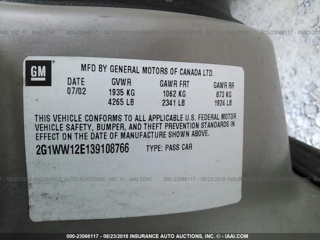 2G1WW12E139108766 - 2003 CHEVROLET MONTE CARLO LS 棕色 照片 9