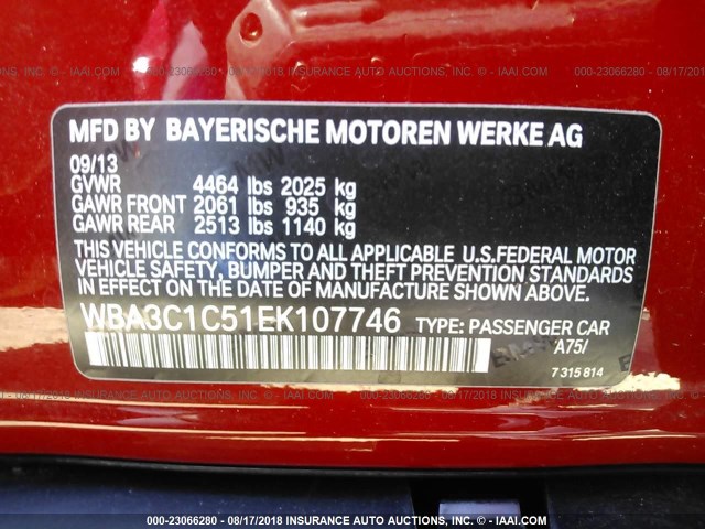 WBA3C1C51EK107746 - 2014 BMW 328 I SULEV RED photo 9
