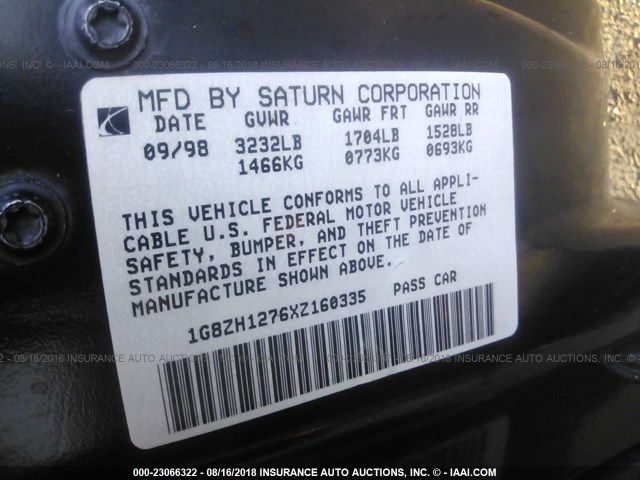 1G8ZH1276XZ160335 - 1999 SATURN SC2 BLUE photo 9