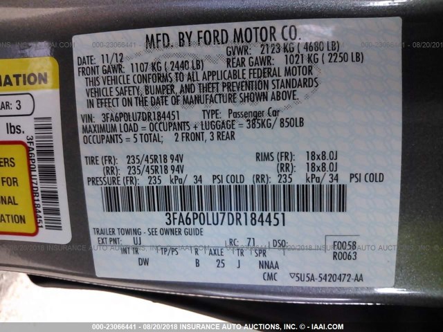 3FA6P0LU7DR184451 - 2013 FORD FUSION SE HYBRID GRAY photo 9