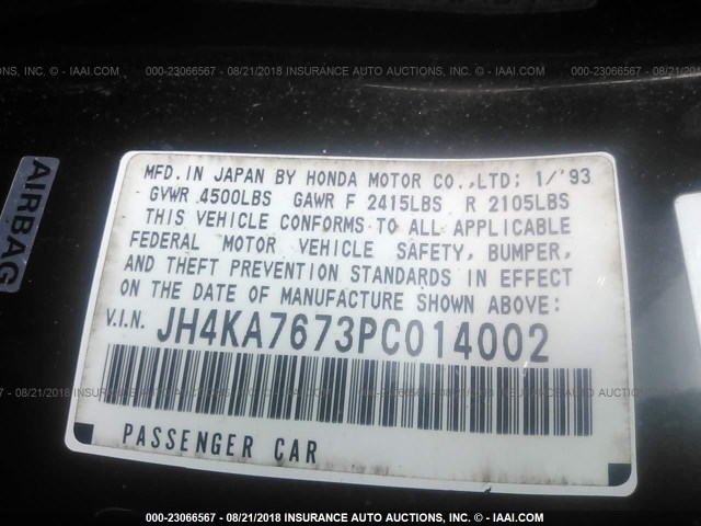 JH4KA7673PC014002 - 1993 ACURA LEGEND LS შავი ფოტო 9