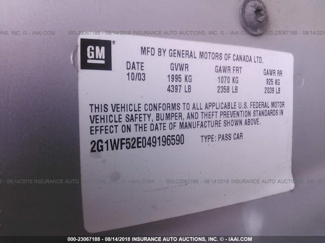 2G1WF52E049196590 - 2004 CHEVROLET IMPALA 银色 照片 9