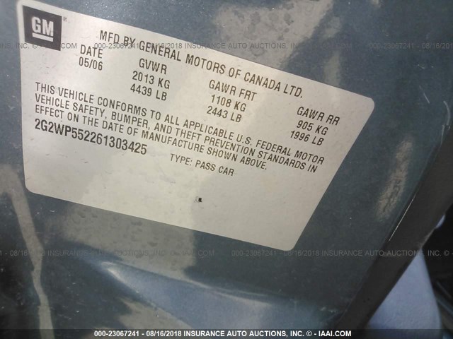 2G2WP552261303425 - 2006 PONTIAC GRAND PRIX Açıq mavi foto 9