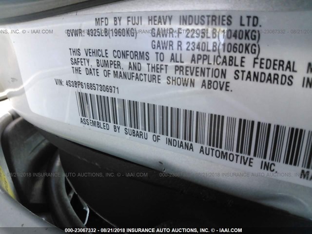 4S3BP616857306971 - 2005 SUBARU LEGACY 2.5I SILVER photo 9