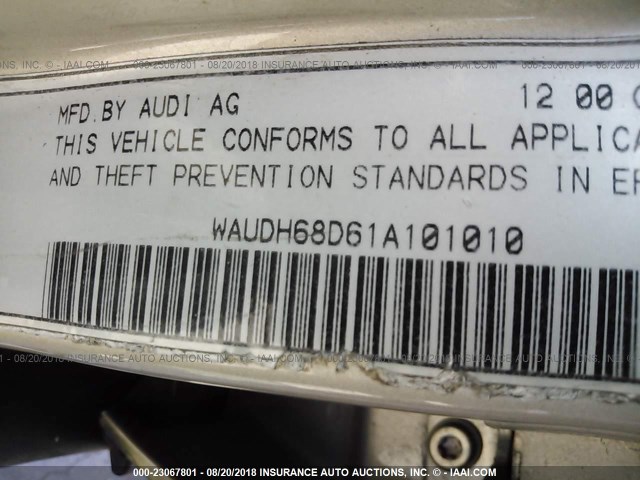 WAUDH68D61A101010 - 2001 AUDI A4 2.8 QUATTRO GOLD photo 9