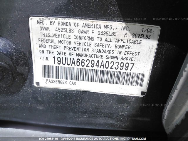 19UUA66295A039084 - 2005 ACURA TL GRAY photo 9