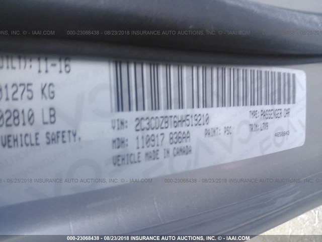 2C3CDZBT6HH519210 - 2017 DODGE CHALLENGER R/T ნაცრისფერი ფოტო 9