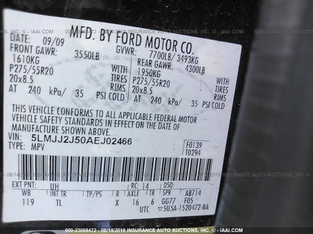 5LMJJ2J50AEJ02466 - 2010 LINCOLN NAVIGATOR BLACK photo 9