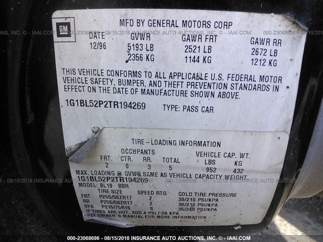 1G1BL52P2TR194269 - 1996 CHEVROLET CAPRICE / IMPALA CLASSIC/SS 黑色 照片 9