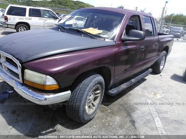 1B7GL2AX31S165284 - 2001 DODGE DAKOTA QUAD PURPLE photo 2