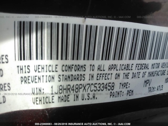 1J8HR48PX7C533458 - 2007 JEEP GRAND CHEROKEE LAREDO/COLUMBIA/FREEDOM 栗色 照片 9