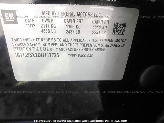 1G11J5SX2DU117725 - 2013 CHEVROLET MALIBU LTZ 黑色 照片 9